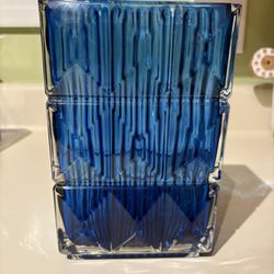 Crystal Vase, Blue Glass Vase for Flowers, Centerpieces, 7.9-Inch