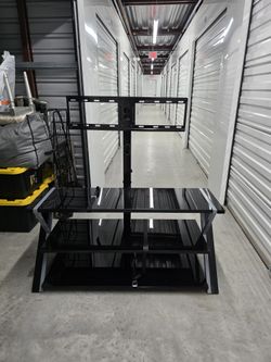 Black Glass TV Stand with Built-In Mount – Fits Up to a 70" TV