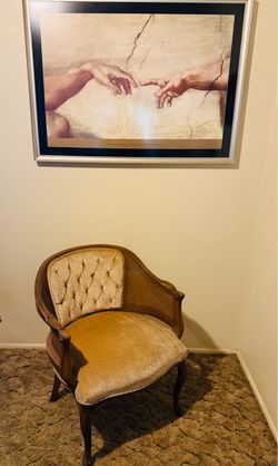 VINTAGE MID CENTURY CANE TUFTED CHAIR