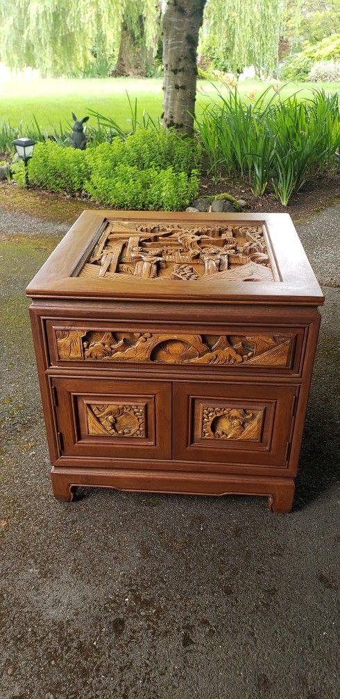 Oriental Side Table with Storage - Pending Pickup
