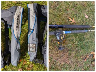 Life jackets and fishing rods