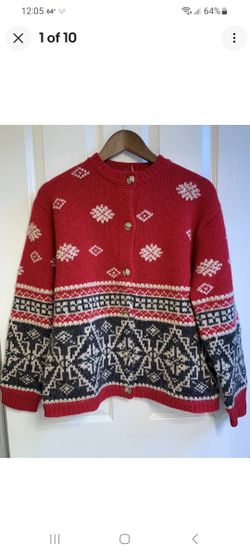 Vintage'90s Eddie Bauer Wool Alpaca Fair Isle Nordic ugly Christmas sweater Cardigan Button L