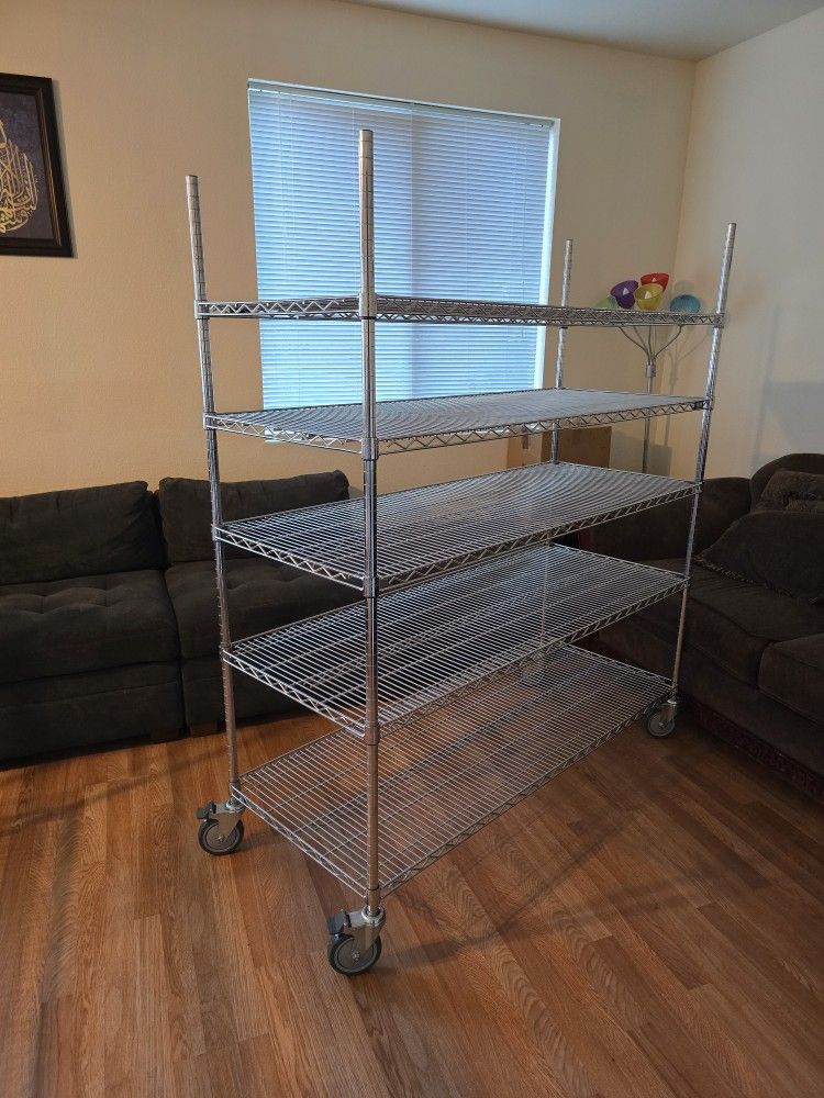 Heavy Duty Industrial Grade Wire Shelving Racks with Rolling Wheels
