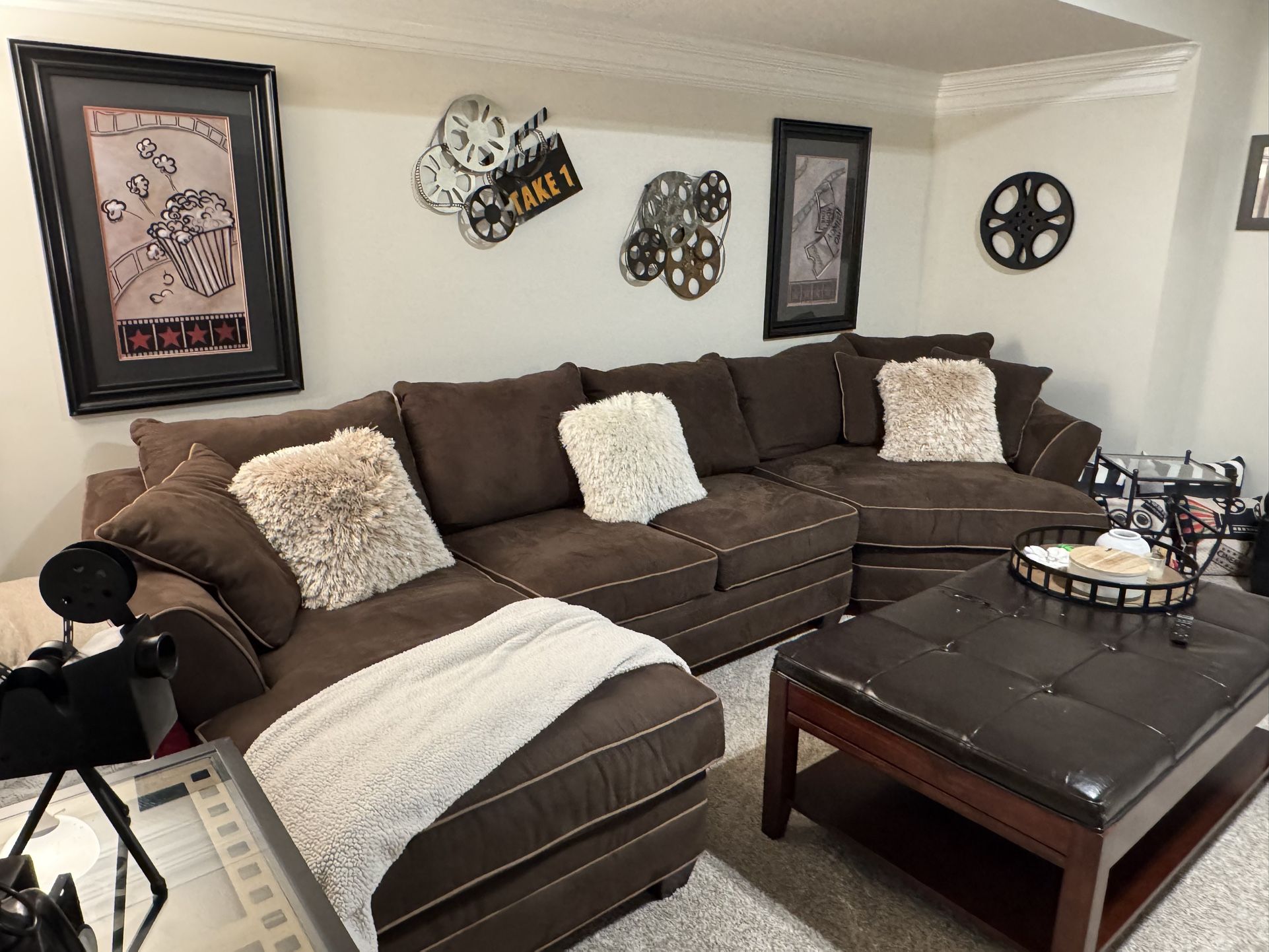 Dark Brown Sectional & Coffee Table