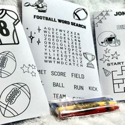 Personalized Football Birthday Activity Kit – Custom Name & Age – 3 Sheets+ Crayons  (4x6)BULK DEALS!!!