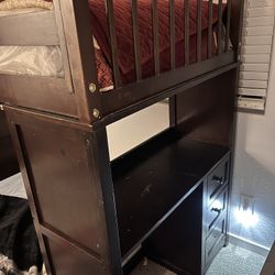 Solid Wood Bunk bed W/ Drawer Stairs & Desk