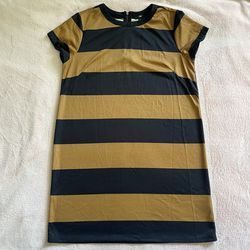 H&M Women’s Black and Brown Striped Short Sleeves Dress Size L