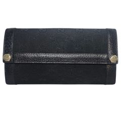 Gucci Black Monogram Long Wallet in Denim and Leather