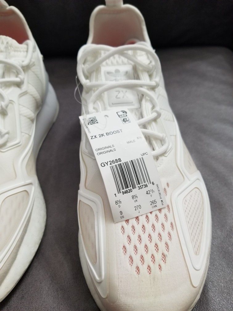 はに。 Adidas ZX 2K Boost Men's Running Sneakers Shoes Size 9 White