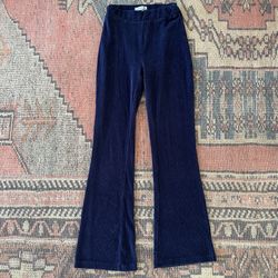 Urban Outfitters Navy Blue Ribbed Velvet Bodycon Bell Bottom Pants