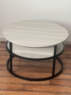 Adjustable round white  coffee table with storage