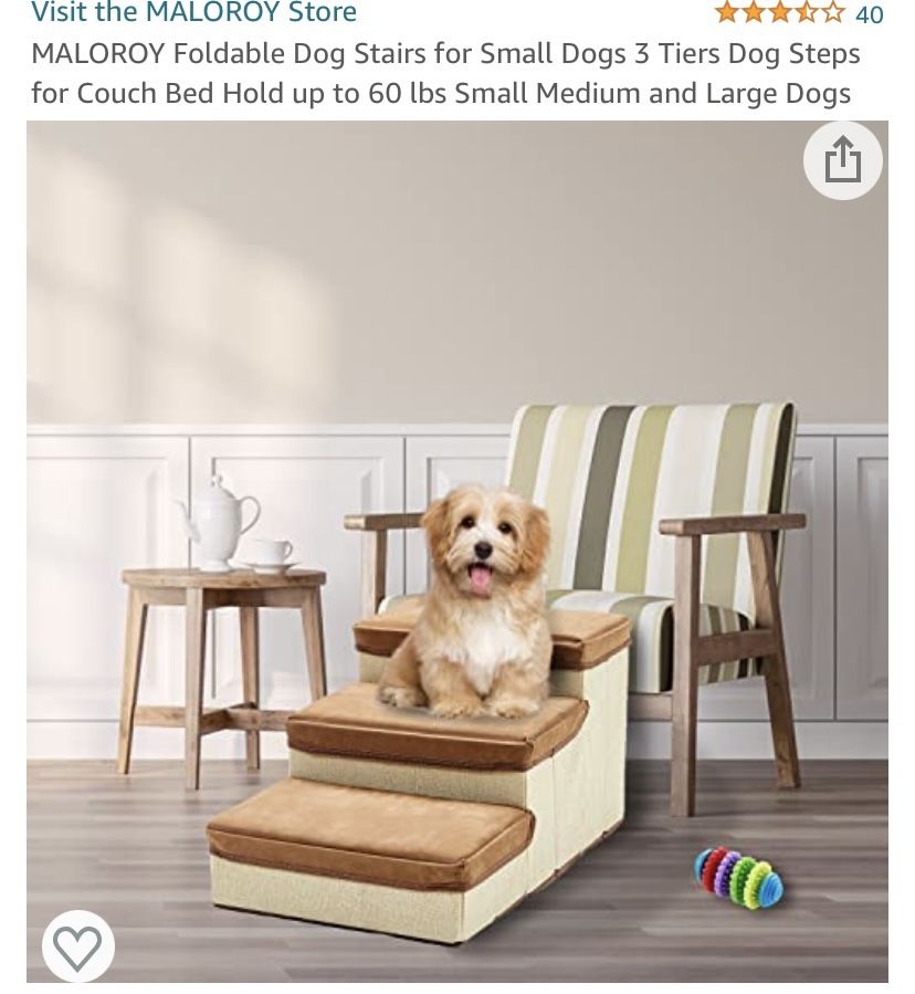 MALOROY Foldable Dog Stairs for Small Dogs 3 Tiers Dog Steps for Couch Bed Hold up to 60 lbs Small Medium and Large Dogs