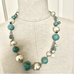 Pearl And Turquoise Beaded Necklace 