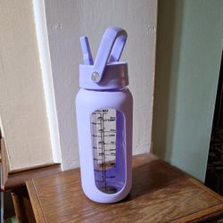 Lavender Glass Motivational Water Bottle 64 Oz Time & Quantity Markers