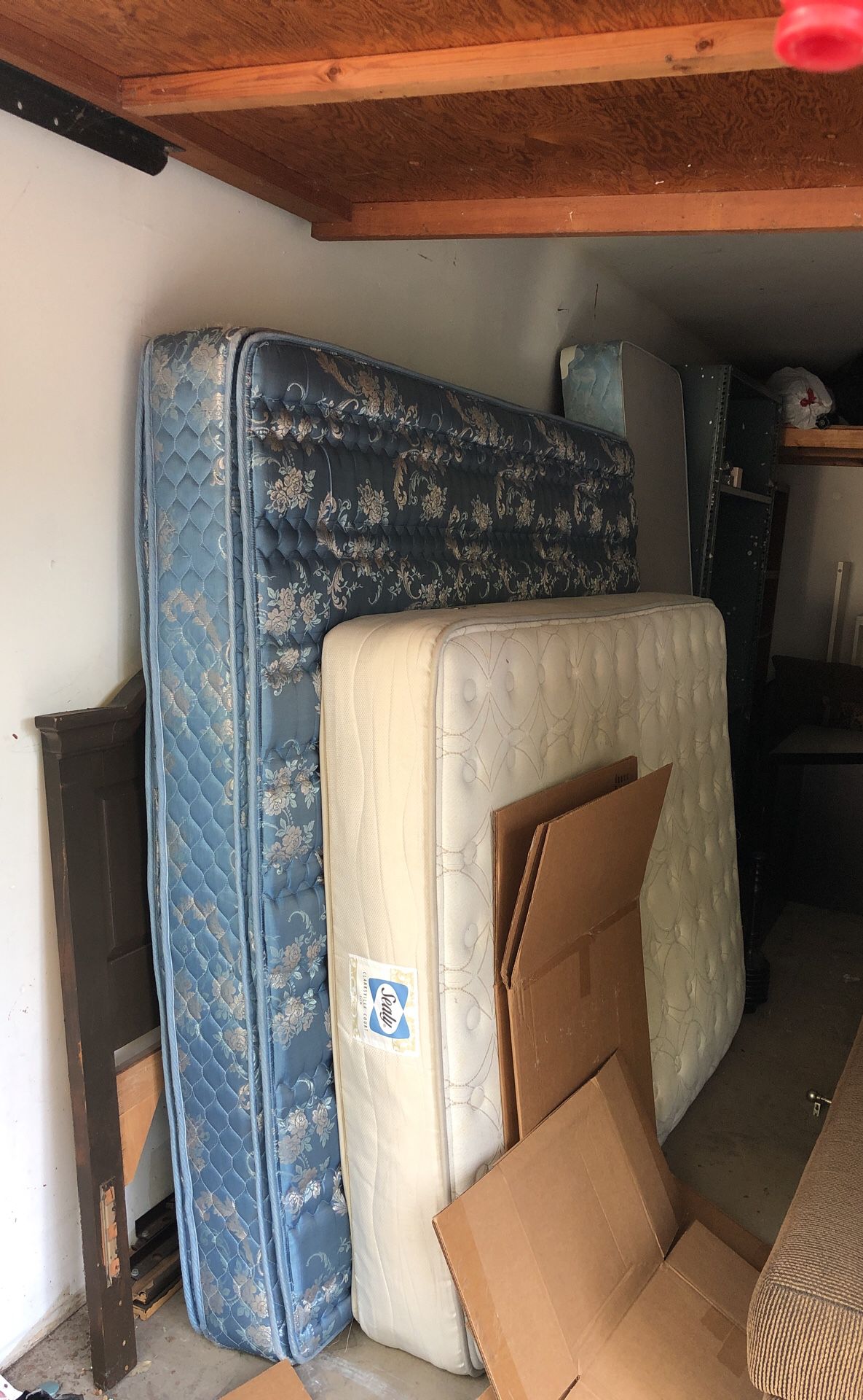 King bed and full bed mattress and two twin box springs