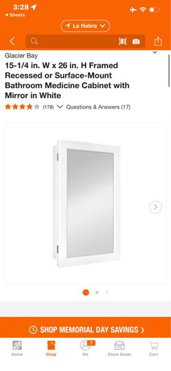Glacier Bay 15-1/4 in. W x 26 in. H Framed Recessed or Surface-Mount Bathroom Medicine Cabinet with Mirror in White