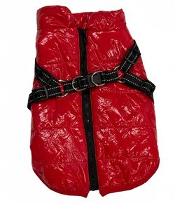 Red Quilted Dog rain Coat with Adjustable Harness Straps