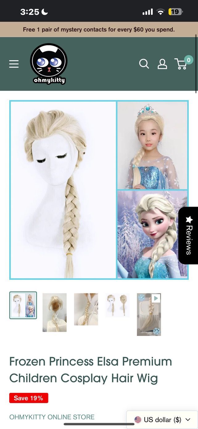 Frozen Disney Elsa Princess Hair Wig Synthetic Costume Party Dress up