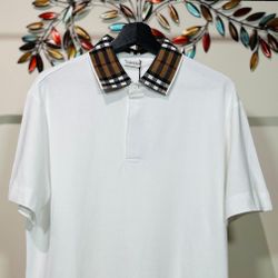  BURBERRY CHECK COLLAR COTTON POLO SHIRT, NEW SEASON SS24 !!!