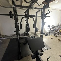 Vesta Fitness Smith Machine 2001 w/Bench Attachment | 230lb Bumpers Weights | 7ft Olympic Bar | Fitness | Gym Equipment | FREE DELIVERY🚚 