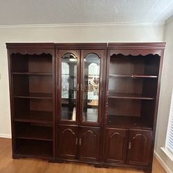 3-Piece Solid Wood China Cabinet Set – Hutch + Display Cabinet – As Is