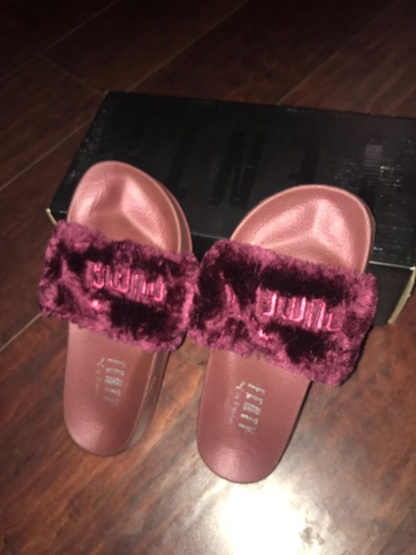 Burgundy Fenty Burgundy Fur Slides Sneakers Fenty Slippers In The
