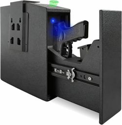 Biometric Pistol Gun Safe with Auto Sliding Door – 0.1s Quick Access Handgun Safe for Nightstand, Desk, Bedside, Truck – Fingerprint, PIN Code & Key A