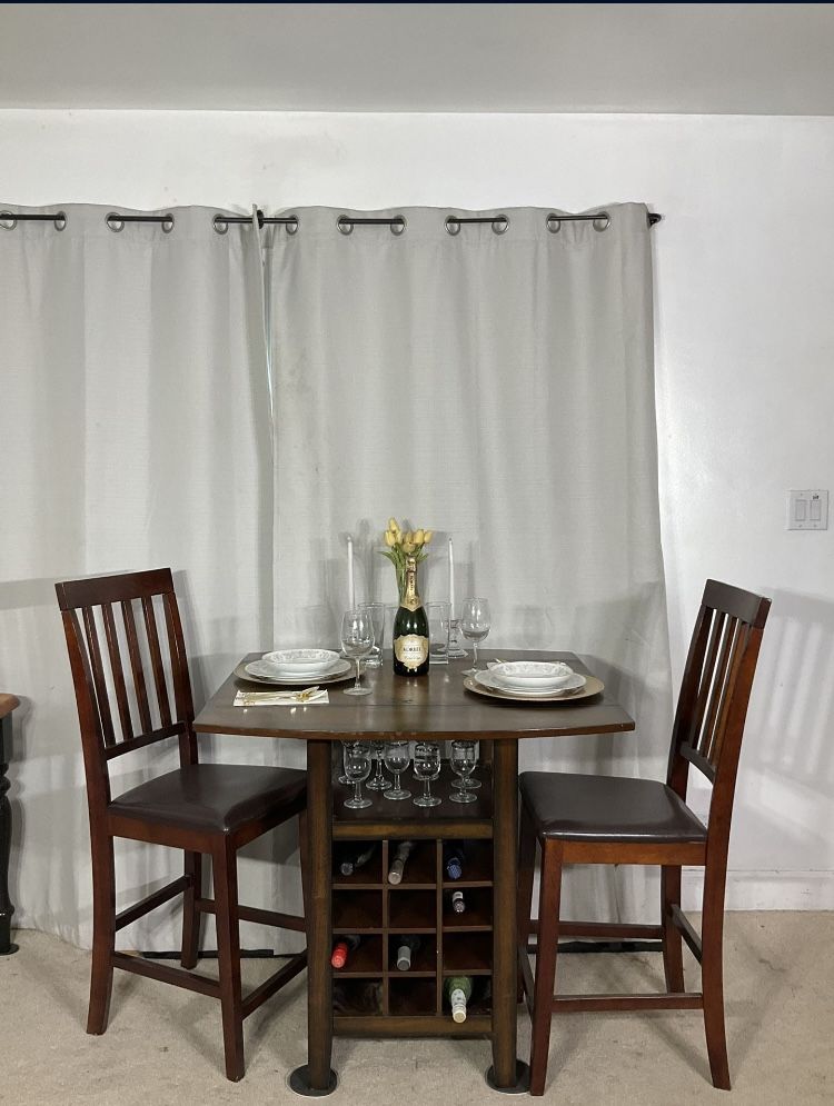 SPACE SAVER Drop Leaf High Table & 2 Chairs