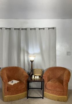Pair of Barrel Accent Chairs with Fringe