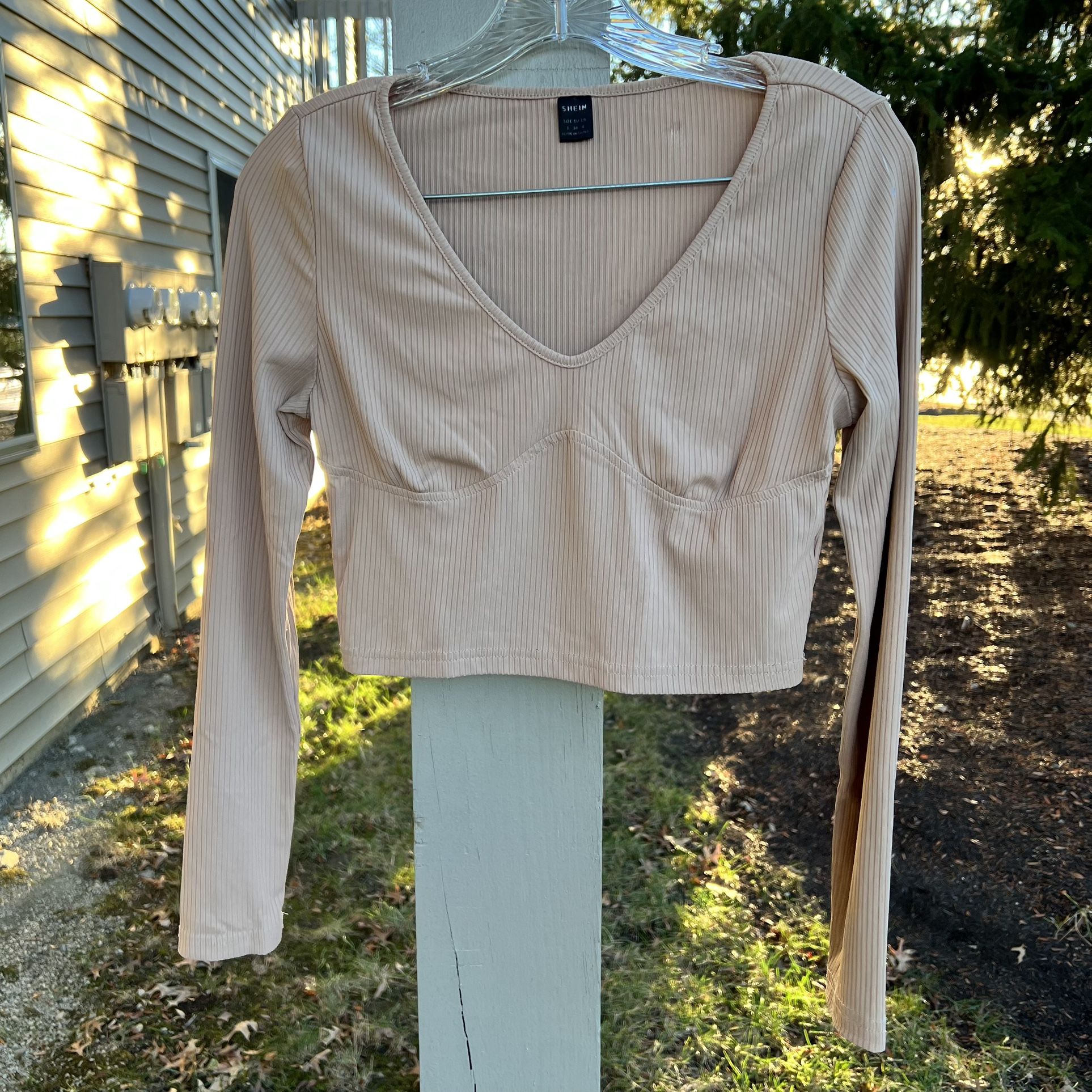SHEIN Brown Long Sleeve Crop Top