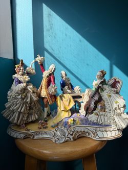 Large Vintage Dresden Style Musical Figurine Group