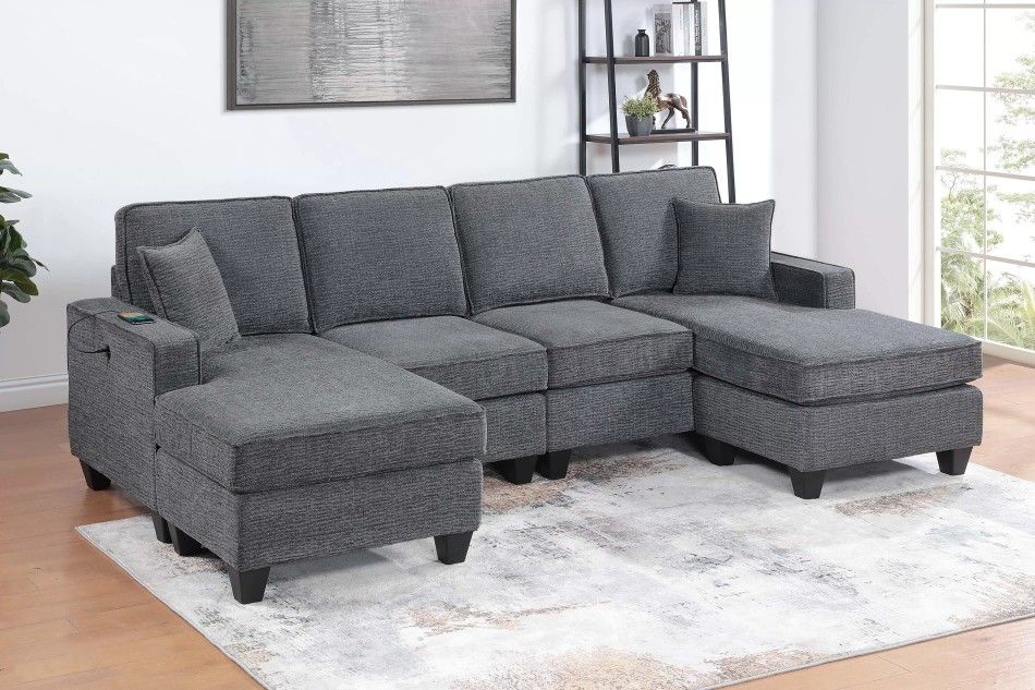 Brand New Grey Double Chaise Sectional Sofa