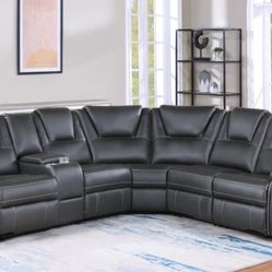 GRAY BREATHABLE LEATHER MODULAR RECLINER SECTIONAL SOFA (MG8189) $999 free local delivery 