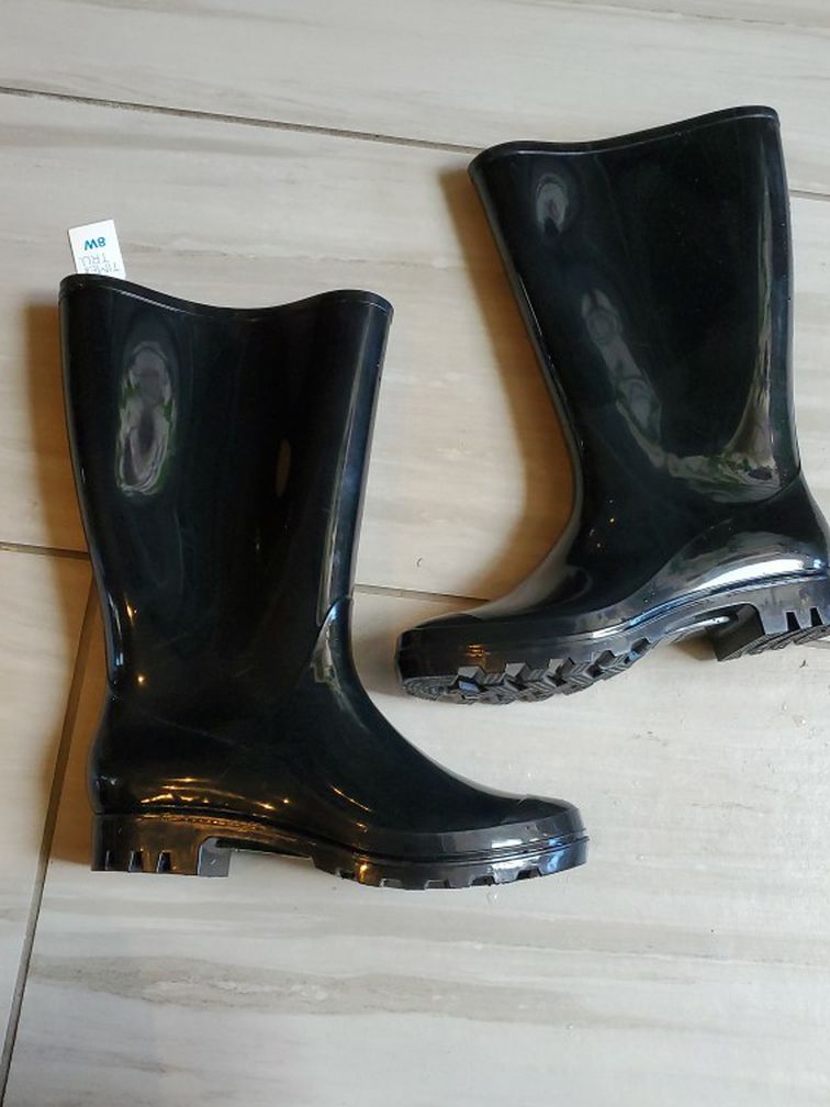 NWT Black Rubber Rain Boots/Santa Boots Women's 8W