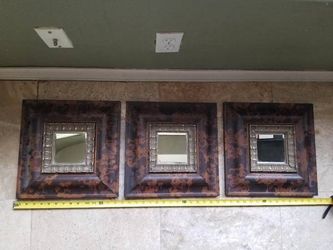 Three 14" Framed Square Wall Mirrors.