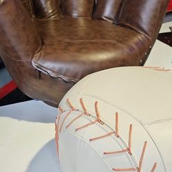 Kids Baseball Glove Chair And Baseball Footstool 