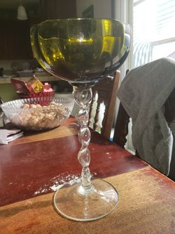 Vintage - Olive Green Candy/Nut Pedistal Dish