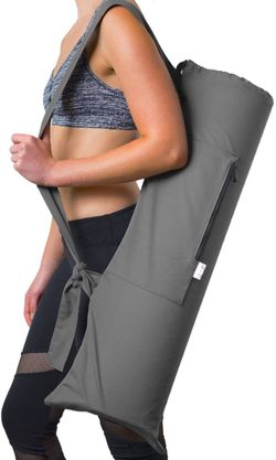 Long Yoga Mat Bag by Yogiii | The YogiiiToteGO | Yoga Mat Tote Sling Carrier w/ Large Side Zipper Pocket | Fits Standard Size Mats (Ash Gray)