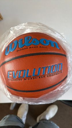Wilson Evolution Indoor basketball size 7 light blue font