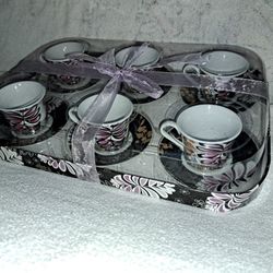 Brand New Factory Sealed Set Of 6 Alpine Cuisine Tea Cups And Saucers