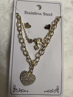 Stainless Steel Heart Earrings & Necklace