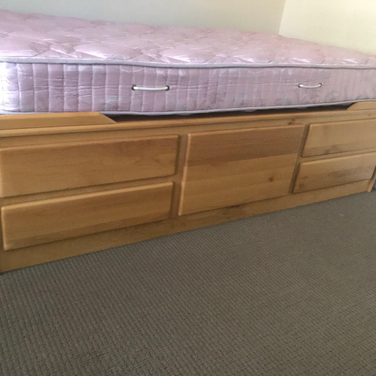 Solid wood twin bed frame and mattress