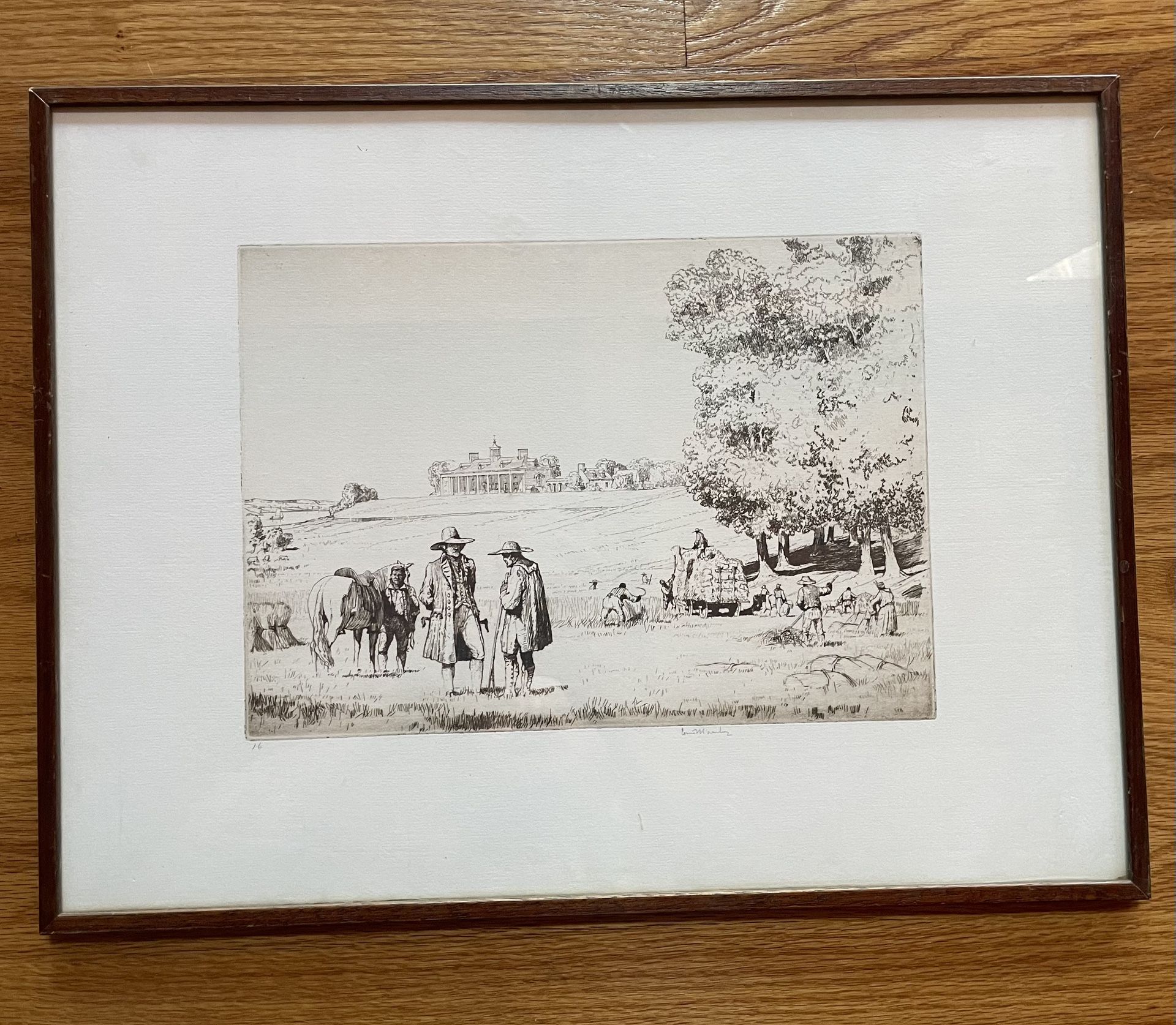 vintage framed signed pencil art print