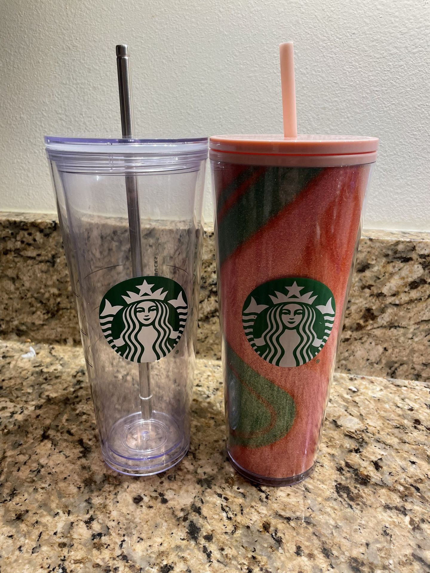 Starbucks 2020 Swirl Holiday Coffee Tea Cold Cup Tumbler & Clear Tumbler w/Straws