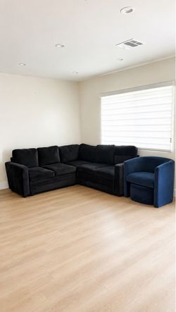Black couch & blue chair