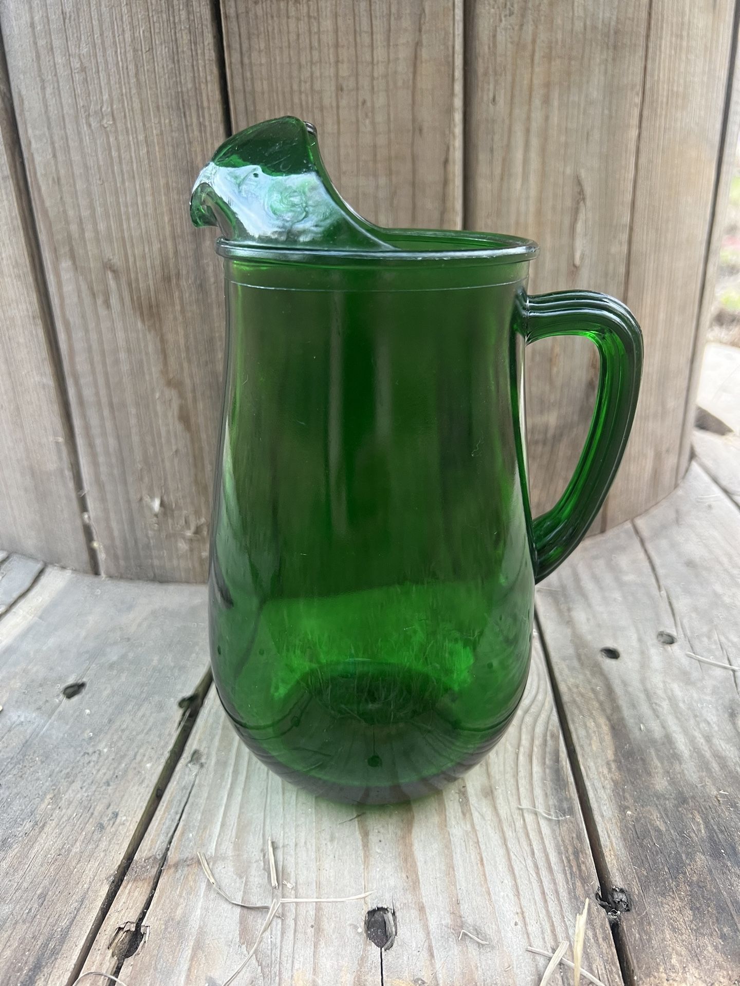 Vintage Mid Century Emerald Green Anchor Hocking Depression Glass Pitcher