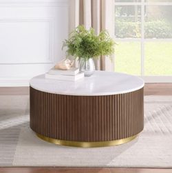 Coffee Table White Marble top, Honey Brand wood finish. New Especial price 