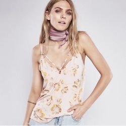 FREE PEOPLE Pink Strappy Flower Print Tank Top