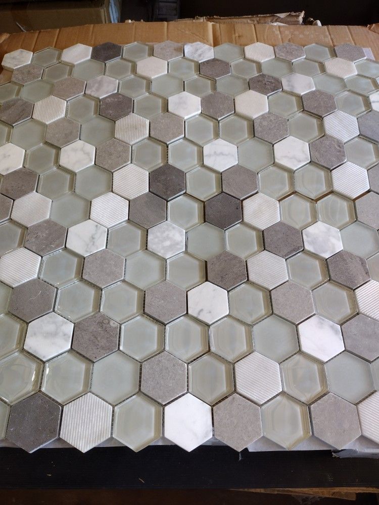 12" X 12" Hexagon Glass And Stone