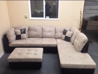 Beige Microfiber Sectional Couch